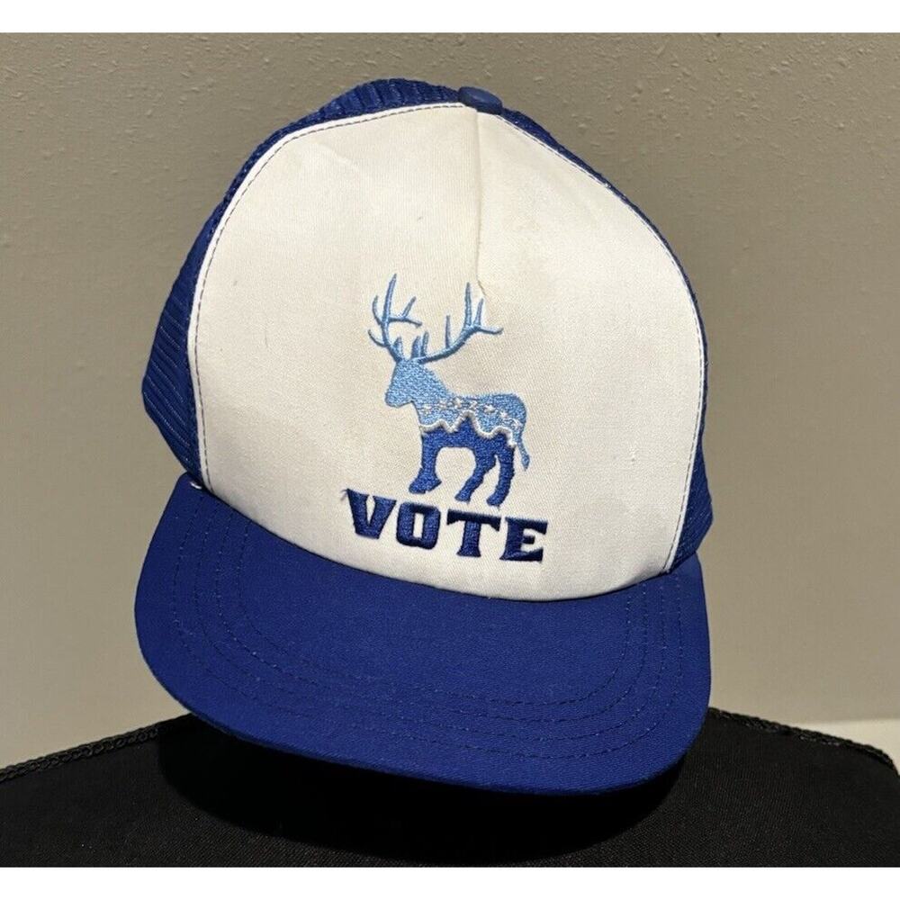VOTE‎ trucker hat cap Snapback Made in USA Unionwear Vtg Blue State Elk Buck